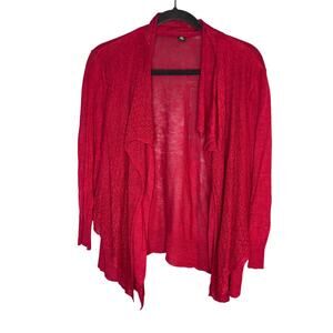 Lauren Ralph Lauren Open Front Red Cardigan Sheer Trim Women's Sz M Linen